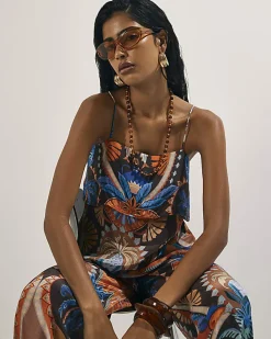 Brown Palm Print Tiered Cami Top