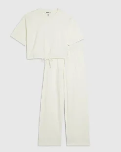 Cream Bubble Hem Jersey Loungewear Set