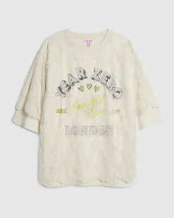 Cream Year Zero Lace Overlay T-Shirt