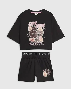 Girls Black 67 T-Shirt And Shorts Set
