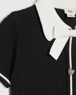 Girls Black Boucle Bow Dress