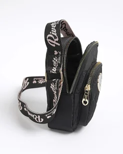 Girls Black Nylon RI Heart Cross Body Bag