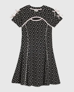 Girls Black Polka Dot Cut Out Dress