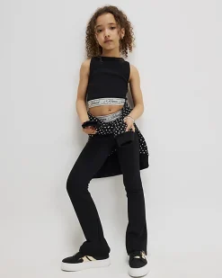 Girls Black RI Flared Leggings