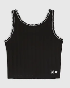 Girls Black Ribbed Contrast Stitch Tank Top