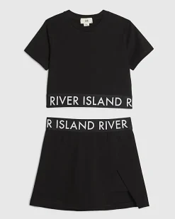 Girls Black T-Shirt And Skort Set
