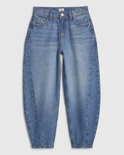 Girls Blue Barrel Leg Jeans