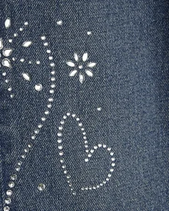 Girls Blue Diamante Sided Straight Jeans