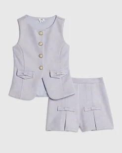 Girls Blue Faux Suede Waistcoat Set