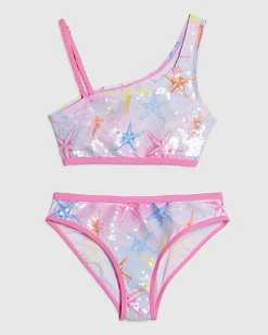 Girls Blue Sequin Starfish Bikini Set
