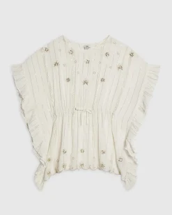 Girls Cream Embellished Kaftan