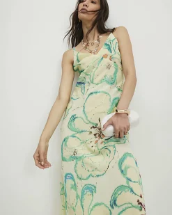 Green Floral Embellished Slip Maxi Dress