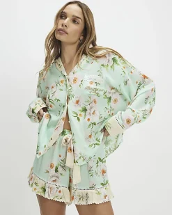 Green Floral Shirt and Shorts Pyjama Set