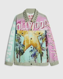 Green Year Zero Denim Printed Trucker Jacket
