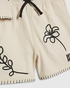 Mini Boys Beige Embroidered Swim Shorts Set