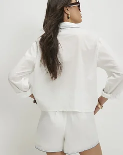 White Cotton Embroidered Palm Placement Shirt