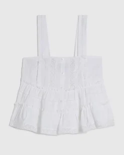 White Lace Pearl Detail Smock Cami Top