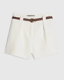 White Plaited Belt Tailored Shorts