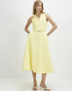 Yellow Sleeveless Belted Midi Dress