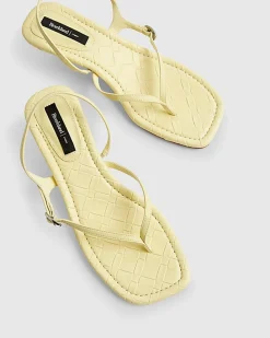 Yellow Toe Thong Low Heeled Sandals