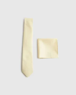 Yellow Twill Tie And Handkerchief Set