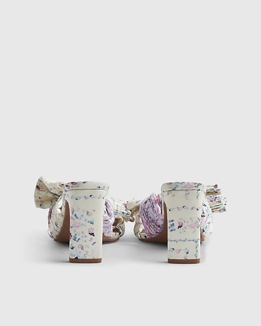 Yellow Twist Plisse Floral Heeled Mules